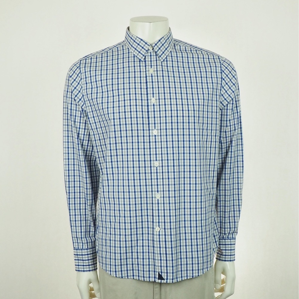 Untuckit Button Down Shirt Mens Large Gray Blue Plaid Striped Slim Fit Cotton